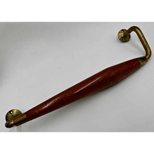 327 - Set of six brass and teak rails or door handles, 45cm long (6)