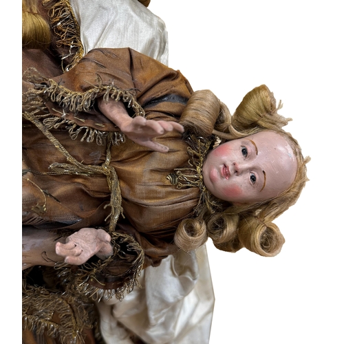 392 - Exceptional quality 19th century gesso Madonna and child, with original gold thread and silk robes, ... 