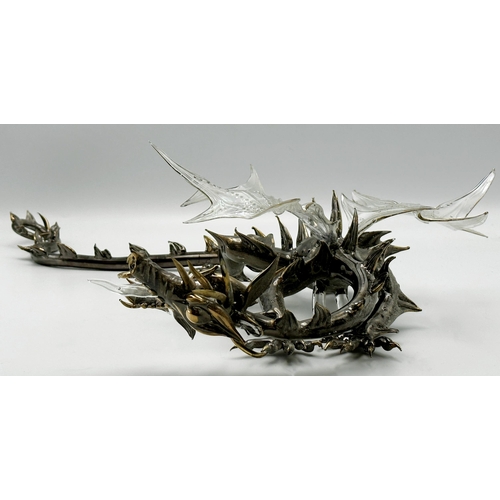 168 - Murano glass dragon with lustre wings and metallic body, 58cm long