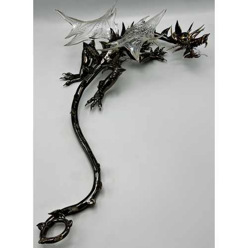 168 - Murano glass dragon with lustre wings and metallic body, 58cm long