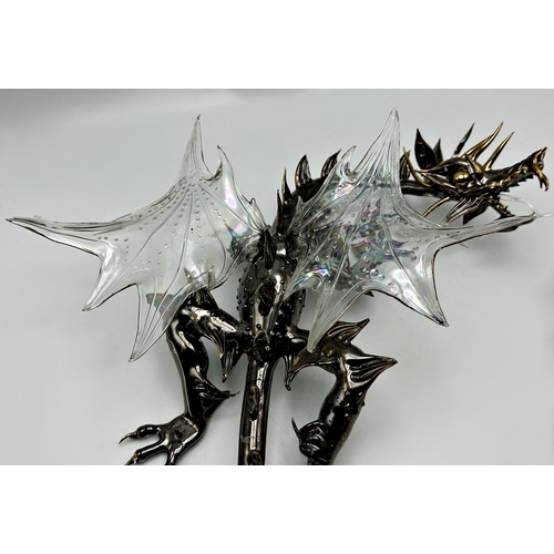 168 - Murano glass dragon with lustre wings and metallic body, 58cm long