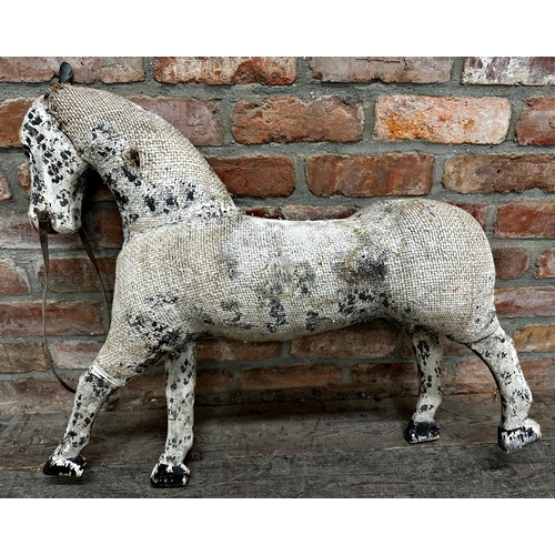 258 - Continental Folk Art large toy horse, painted dapple grey wooden head and legs and sack cloth constr... 