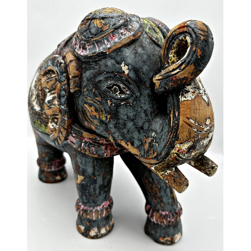 213 - Indian carved wooden painted elephant, 30cm high x 33cm long