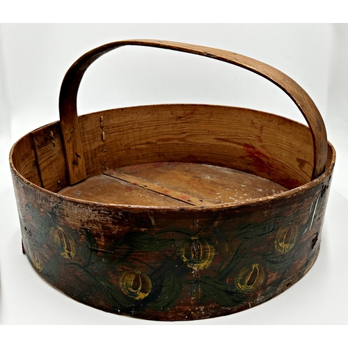 270 - 19th century Scandinavian trug, with original hand painted band and dated 1818, 47cm diameter