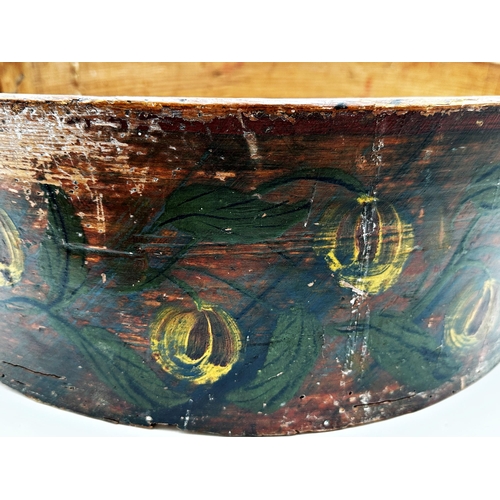 270 - 19th century Scandinavian trug, with original hand painted band and dated 1818, 47cm diameter