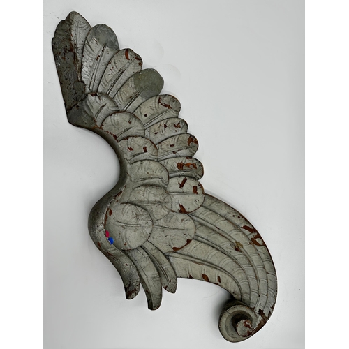 271 - Pair of antique carved softwood gesso painted angel wings, 64cm long , with one other (3)