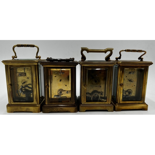 1053 - Four brass cased carriage clocks 11cm high