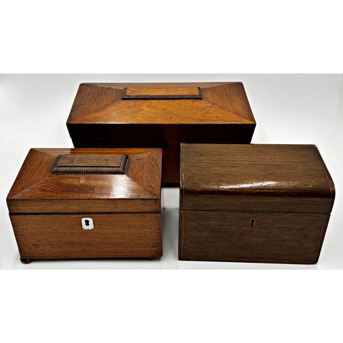 282 - Three 19th century tea caddies, the largest 18cm high x 13cm wide