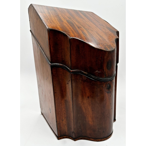 287 - Georgian mahogany serpentine knife box the hinged lid enclosing a waterfall bookcase interior, 37cm ... 