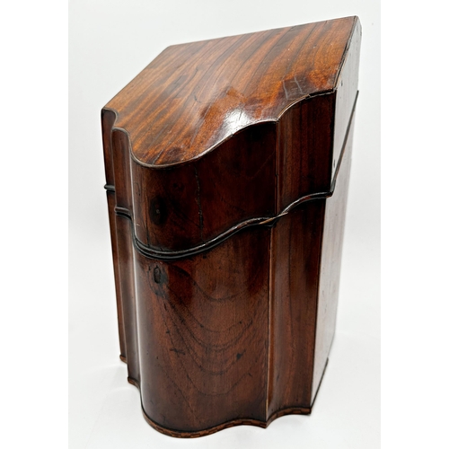 287 - Georgian mahogany serpentine knife box the hinged lid enclosing a waterfall bookcase interior, 37cm ... 