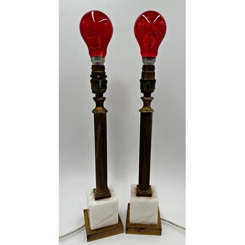 2199 - Pair of brass and alabaster Corinthian column table lamps, 35cm high