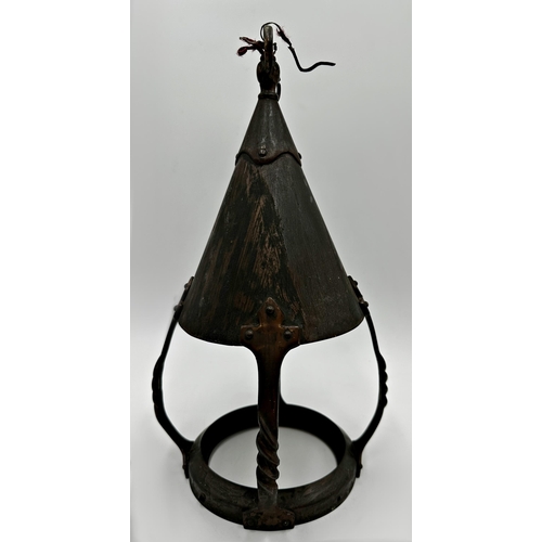 2200 - Arts and Crafts copper hall lantern of conical form, 37cm high