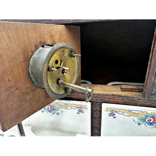 290 - Good vintage table top spice or tea chest, with eight ceramic drawers and small door fitted with a c... 