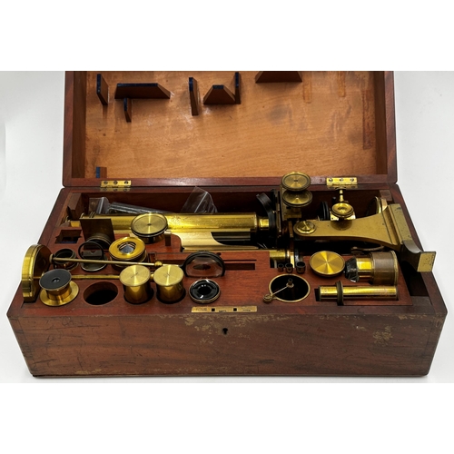 403 - Fine and Large microscope by Smith & Beck - Serial No. 2484, circa 1859, within a mahogany case fitt... 