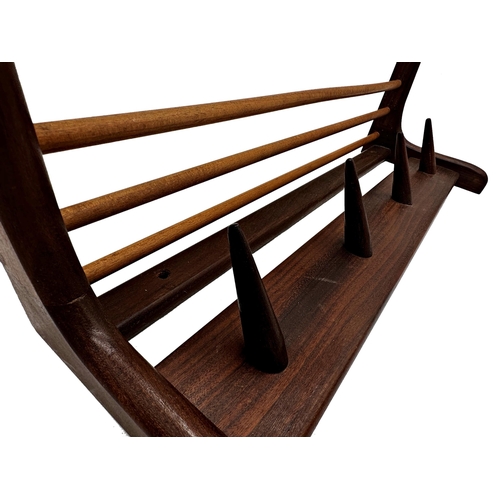 2261 - Good Danish teak luggage rack, with four turned pegs, 56cm long, with further crossbanded Danish tea... 