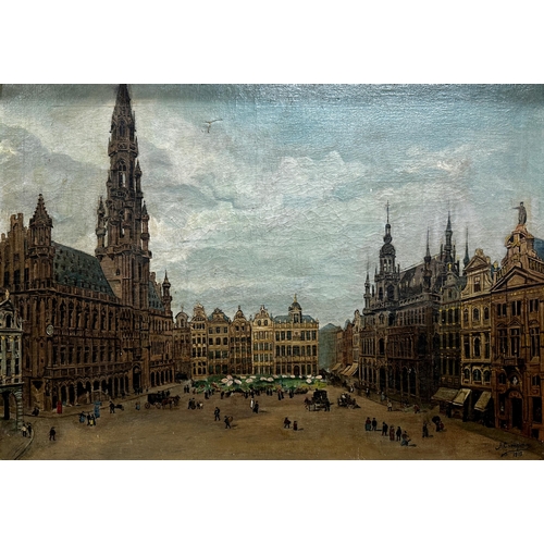 2465 - Early 20th century continental school - Brussels Town Square, Grand-Place, indistinctly signed and d... 