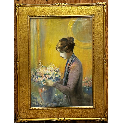 2466 - Edward Handley-Read (British 1870-1935) - A lady arranging flowers, signed, pastel, 77 cm x 55 cm. 
... 