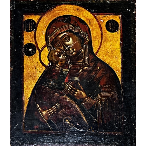 2470 - Russian school - Icon of virgin and Child, gilt and gesso paint, 29 x 24cm