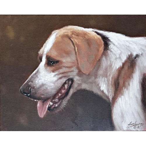 2478 - John Silver (b. 1959) - Bust portrait of a foxhound, signed and dated'19, 20.5 x 25.5cm, framed