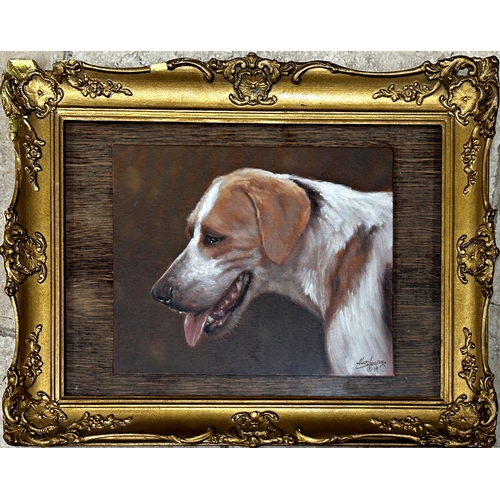 2478 - John Silver (b. 1959) - Bust portrait of a foxhound, signed and dated'19, 20.5 x 25.5cm, framed