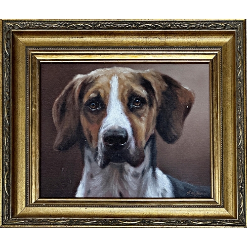 2479 - John Silver (b. 1959) - Bust portrait of a foxhound, signed and dated'19, 20.5 x 25.5cm, framed