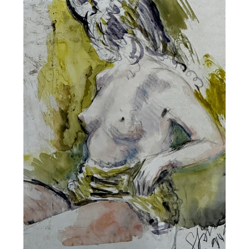 2279 - Mid 20th century school - Eroritca, half nude lady, indistinctly signed and dated 74, mixed media, 2... 