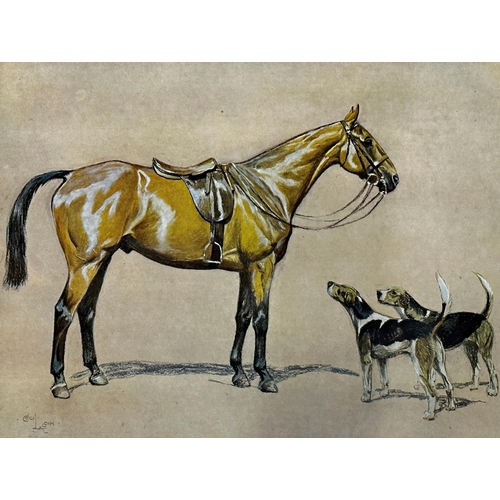 2483 - Cecil Aldin (1870-1935) - 'Brains', hunter and two foxhounds, colour print, 37 x 50cm, framed