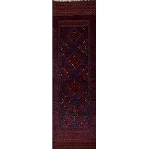 482 - Red Meshwani runner. Measures 246 x 58cm