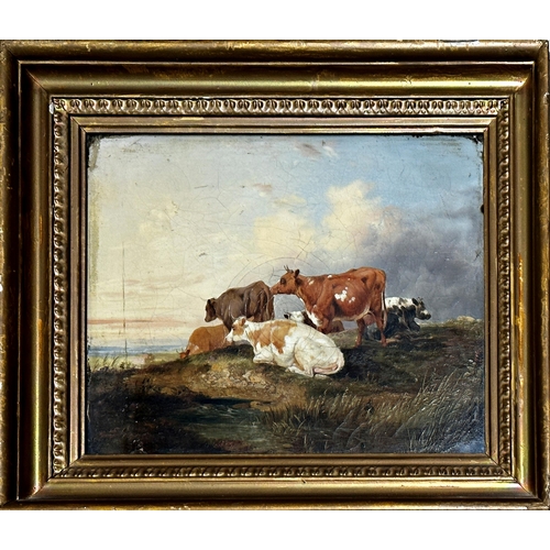 2493 - Circle of Thomas Sydney Cooper (1803-1902) - Cattle Resting, unsigned, oil on canvas, 26 x 30cm, fra... 