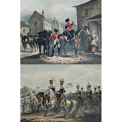 2505 - M A Hayes after J H Lynch - '14th (Or The Kings) Light Dragoons', two colour aquatints, 30 x 39cm, f... 