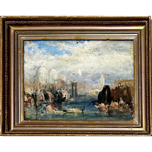 2495 - Circle of J M W Turner (1775-1851) - Capriccio view of Venice, unsigned, oil on board, 23 x 30cm, fr... 