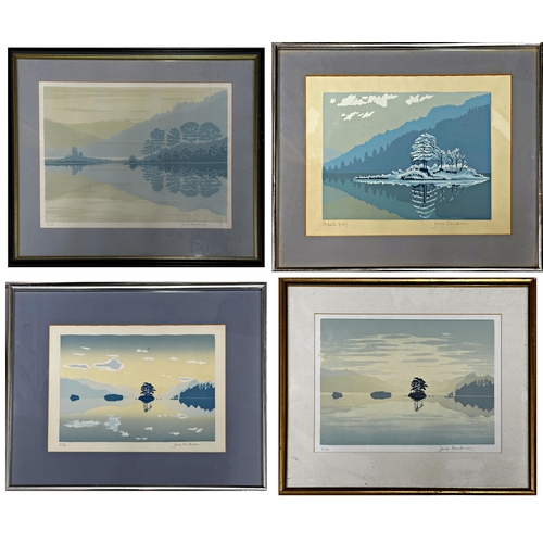 2295 - Jane Gardiner (20 century) - four lakeside landscapes, signed, screen print (one Artist Proof), fram... 