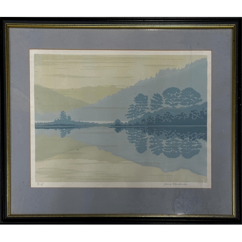 2295 - Jane Gardiner (20 century) - four lakeside landscapes, signed, screen print (one Artist Proof), fram... 