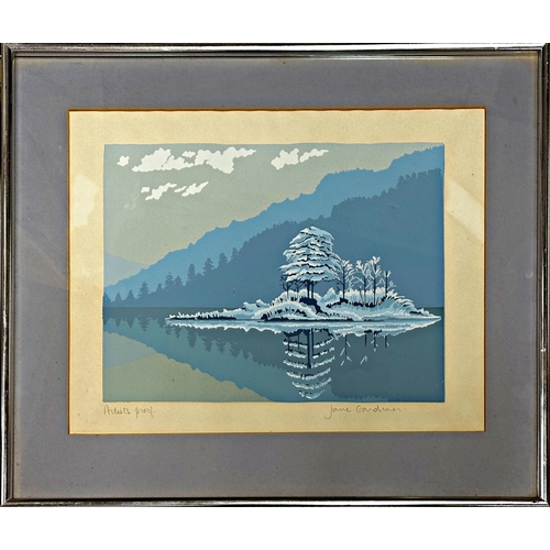 2295 - Jane Gardiner (20 century) - four lakeside landscapes, signed, screen print (one Artist Proof), fram... 