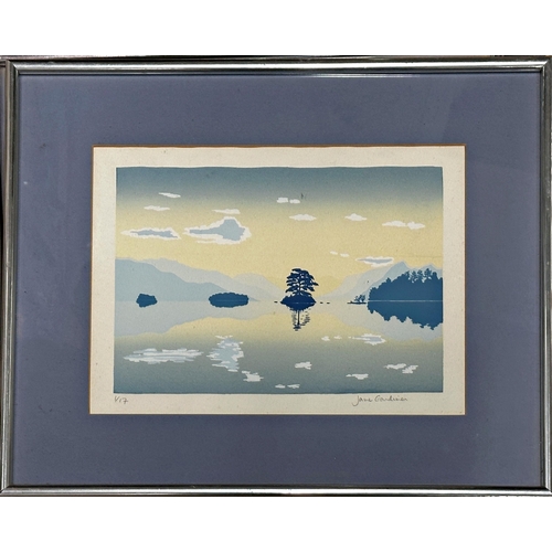 2295 - Jane Gardiner (20 century) - four lakeside landscapes, signed, screen print (one Artist Proof), fram... 