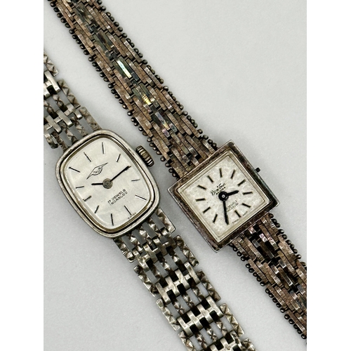 1039 - Two vintage ladies silver cocktail watches, on silver bracelets, 41.6g gross (2)