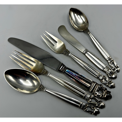 Georg Jensen silver 'Acorn' pattern cutlery set, comprising dessert and ...