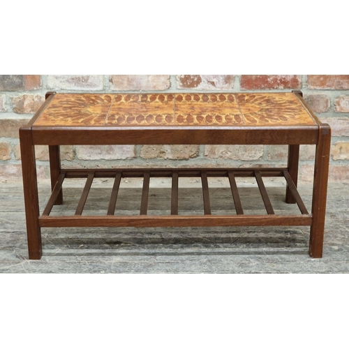 2248 - Mid century teak tiled top coffee table, H 40cm x W 87cm x D 47cm