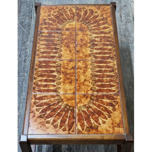 2248 - Mid century teak tiled top coffee table, H 40cm x W 87cm x D 47cm