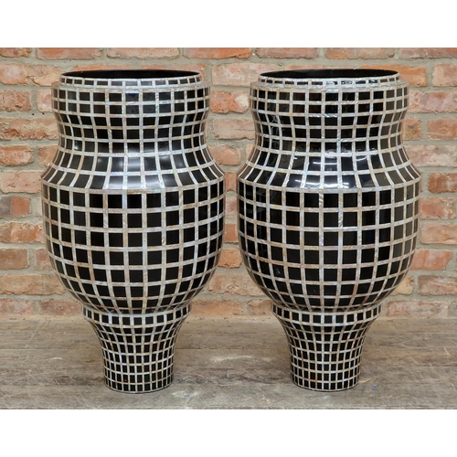 2250 - Pair of large contemporary fibreglass vases with mother of pearl detail, H 89cm x W 43cm (2)