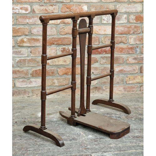 2374 - Antique mahogany clothes rail with boot jack, H 78cm x W 78cm x D 54cm