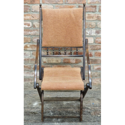 2375 - Early 20th century campaign style mahogany folding chair with upholstered seat and back, H 104cm x W... 