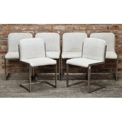 2252 - Set of six mid century chrome dining chairs with upholstered seats and backs, H 77cm x W 47cm (6)