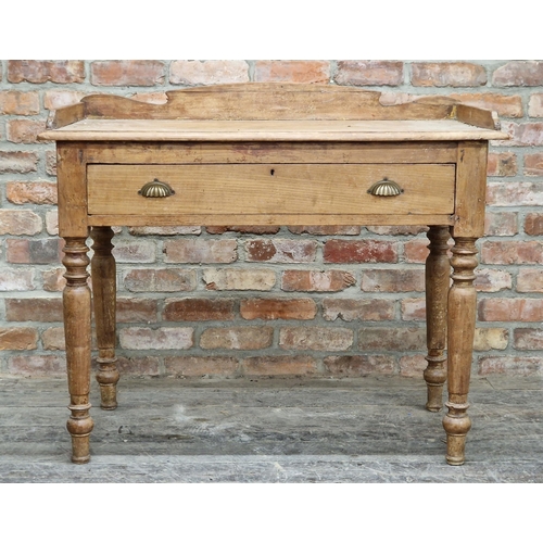 2380 - Antique pine side table with three quarter gallery, single frieze drawer, raised on turned legs, H 8... 