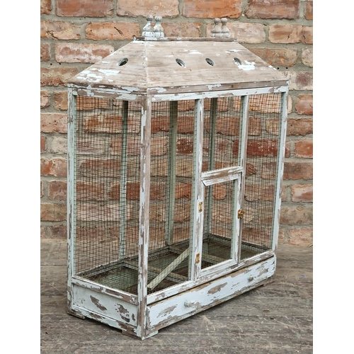 383 - Architectural wire work birdcage with distressed painted finish, H 90cm x W 72cm x D 31cm