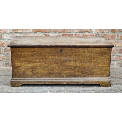 2381 - Antique pine blanket box with candle box, H 45cm x W 104cm x D 48cm