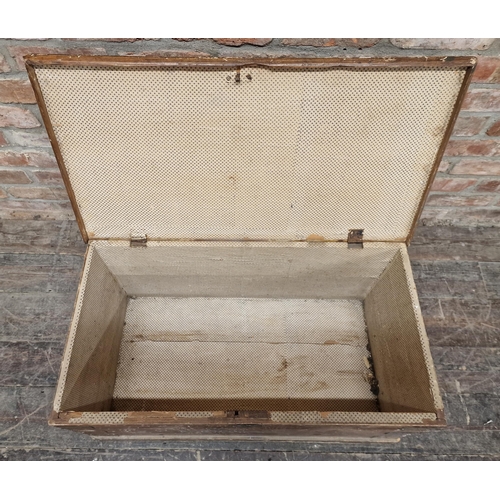 2382 - Antique pine metal bound blanket box, H 41cm x W 87cm x D 47cm