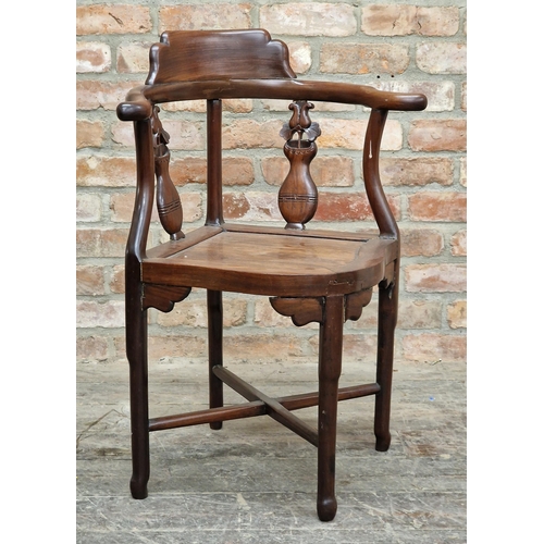 2385 - Pair of Chinese hardwood corner chairs, H 84cm x W 61cm x D 54cm (2)