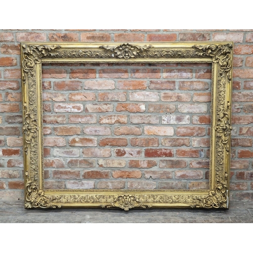 2462 - Large 19th century gilt and gesso picture frame, H 128cm x W 158cm x D 13cm, internal measurements 1... 