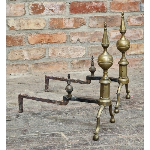 316 - Pair of 19th century steeple top brass andirons, H 48cm (2)